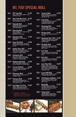 Mt Fuji menu 3
